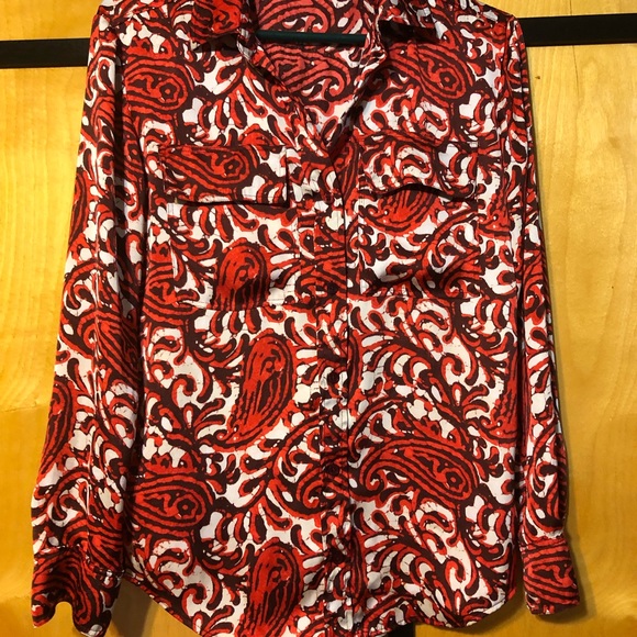 Michael Kors Red, Black and White Long Sleeve Blouse, Size XXS - Picture 4 of 6